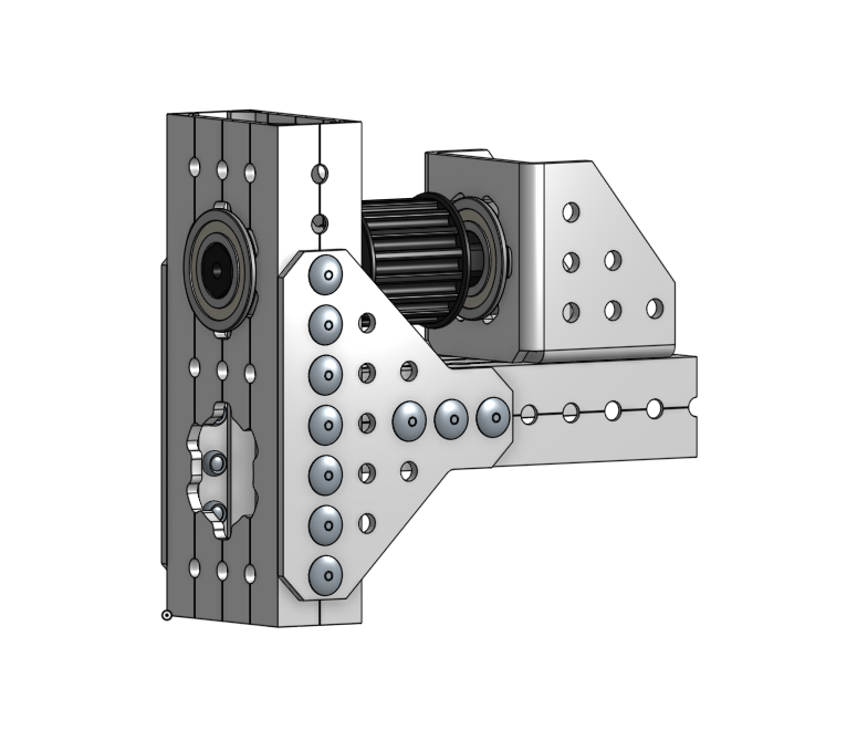 An alternate angle, showing the mounting of a MAXSpline Bracket onto MAXTube from the side.